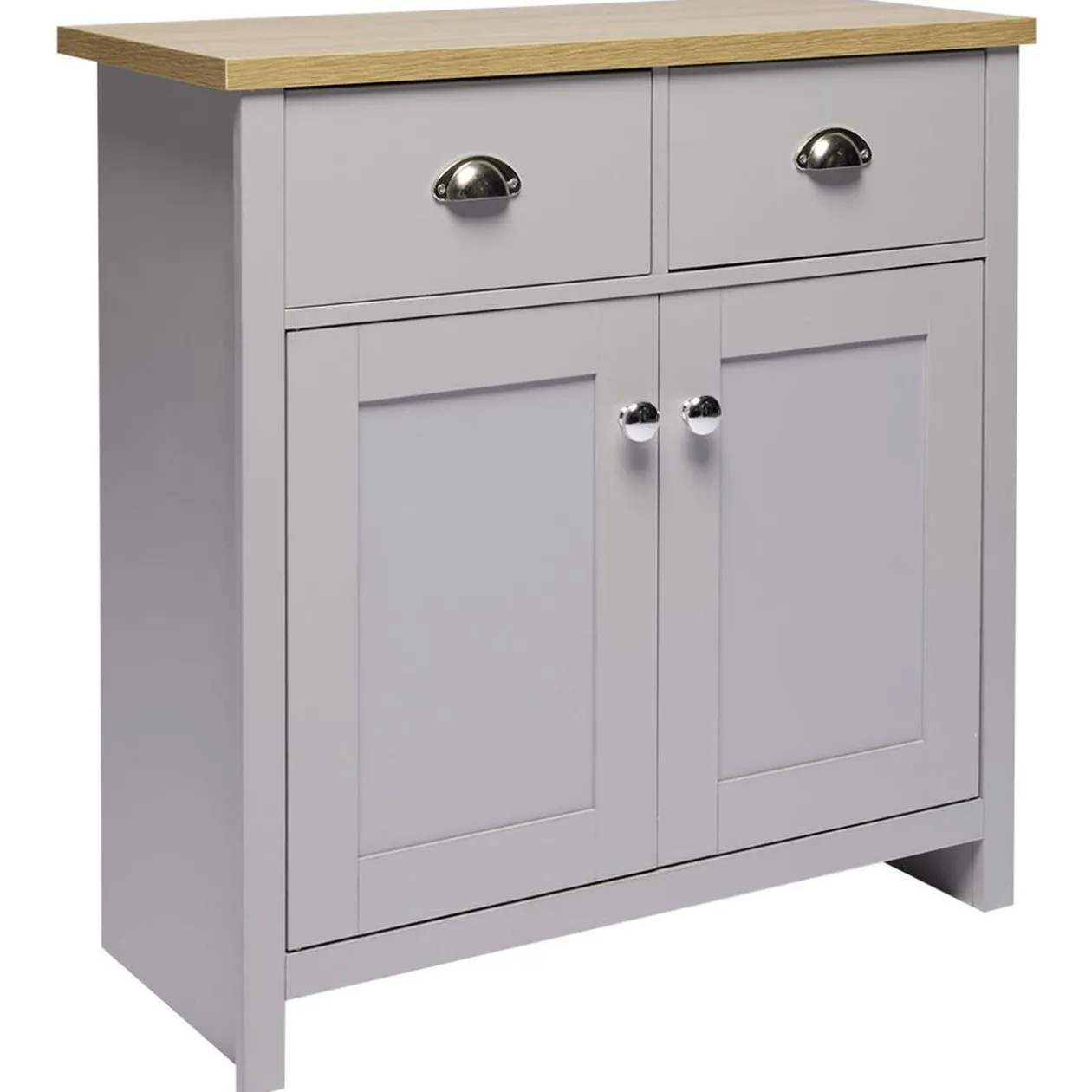 Buffet en bois Nantes 2 tiroirs 2 portes gris et naturel