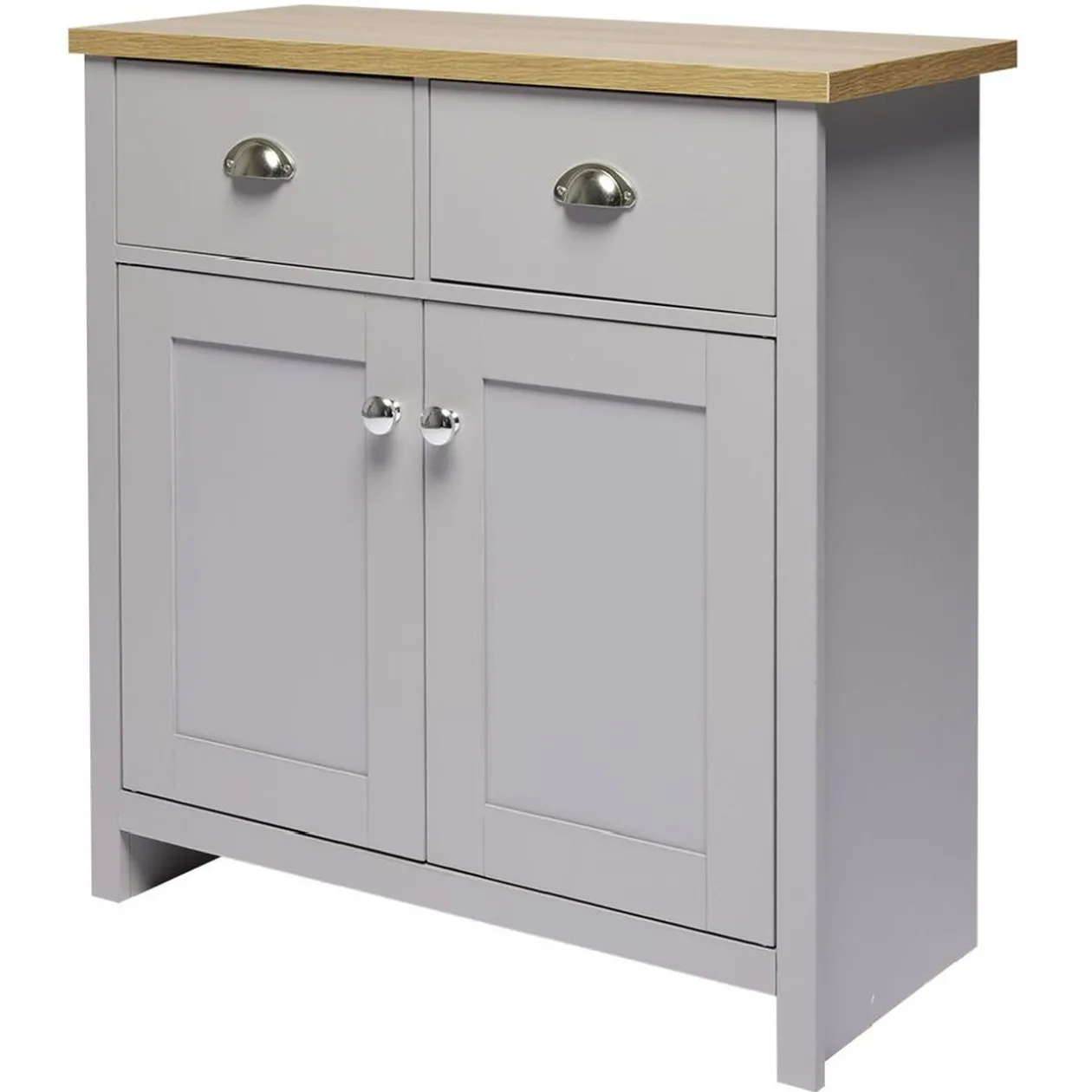 Buffet en bois Nantes 2 tiroirs 2 portes gris et naturel