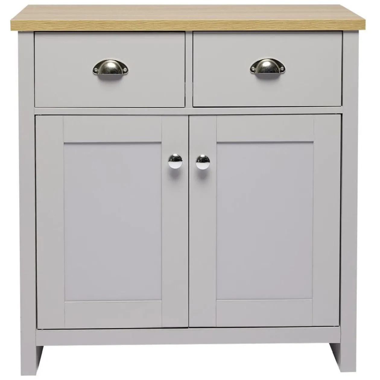 Buffet en bois Nantes 2 tiroirs 2 portes gris et naturel