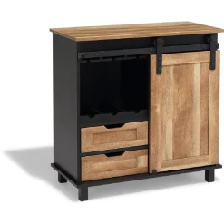 Buffet Florence noir et miel porte coulissante 2 tiroirs