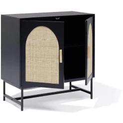 Buffet Fuji noir cannage naturel - L80xP38xH80 cm