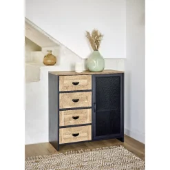 Buffet Laura noir et miel - L80 x P35 x H82 cm