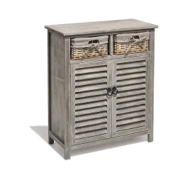 Buffet Saint-Malo anthracite 2 portes et 2 panières tressées