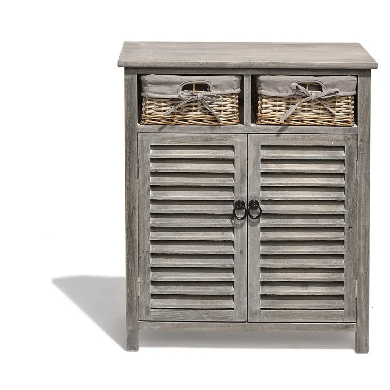 Buffet Saint-Malo anthracite 2 portes et 2 panières tressées