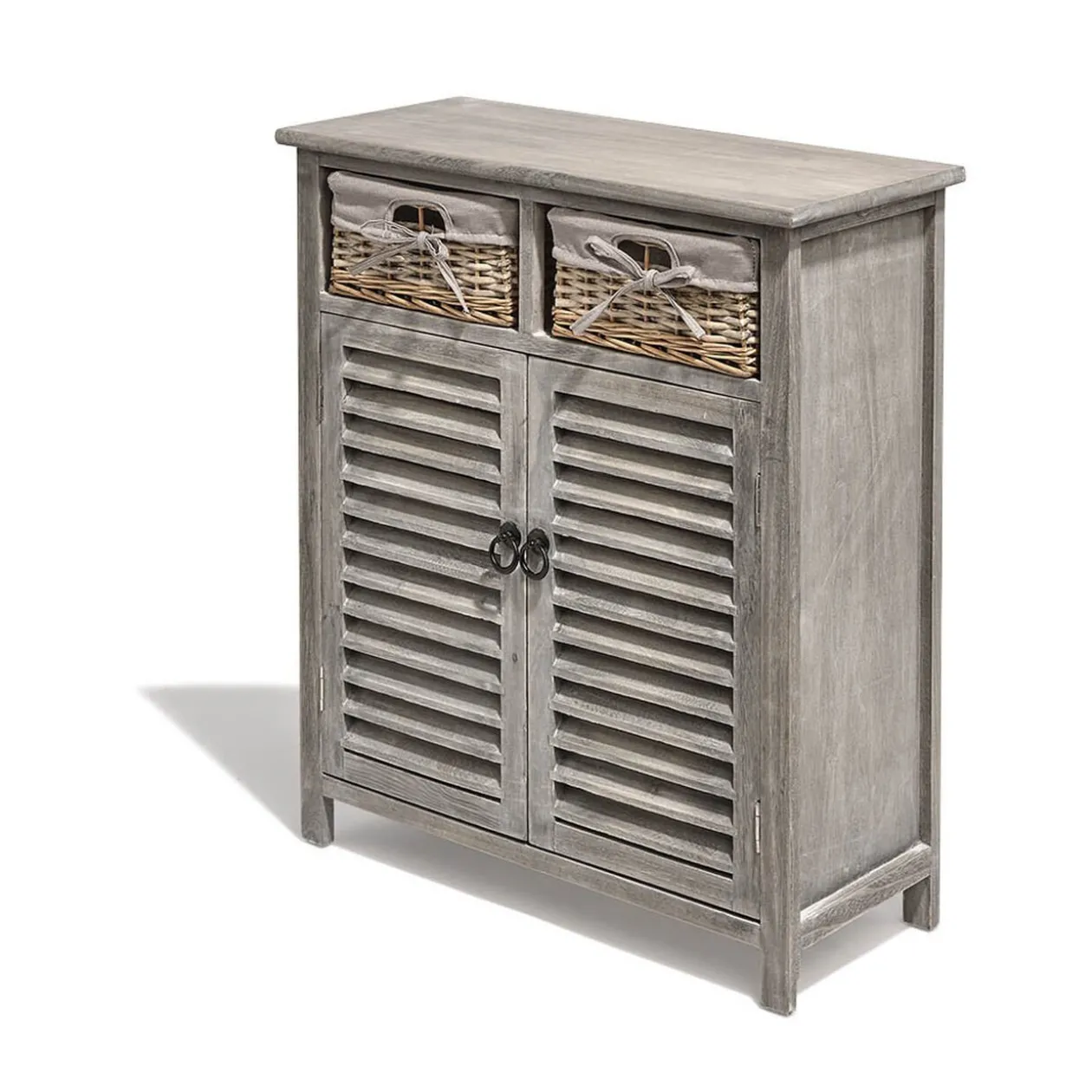 Buffet Saint-Malo anthracite 2 portes et 2 panières tressées