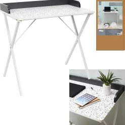 Bureau bois et métal effet terrazzo blanc et gris 84,4x80xH50cm