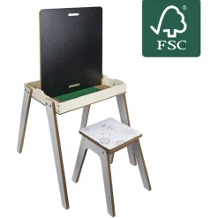 Bureau en bois 3 en 1 - tableau double face et tabouret