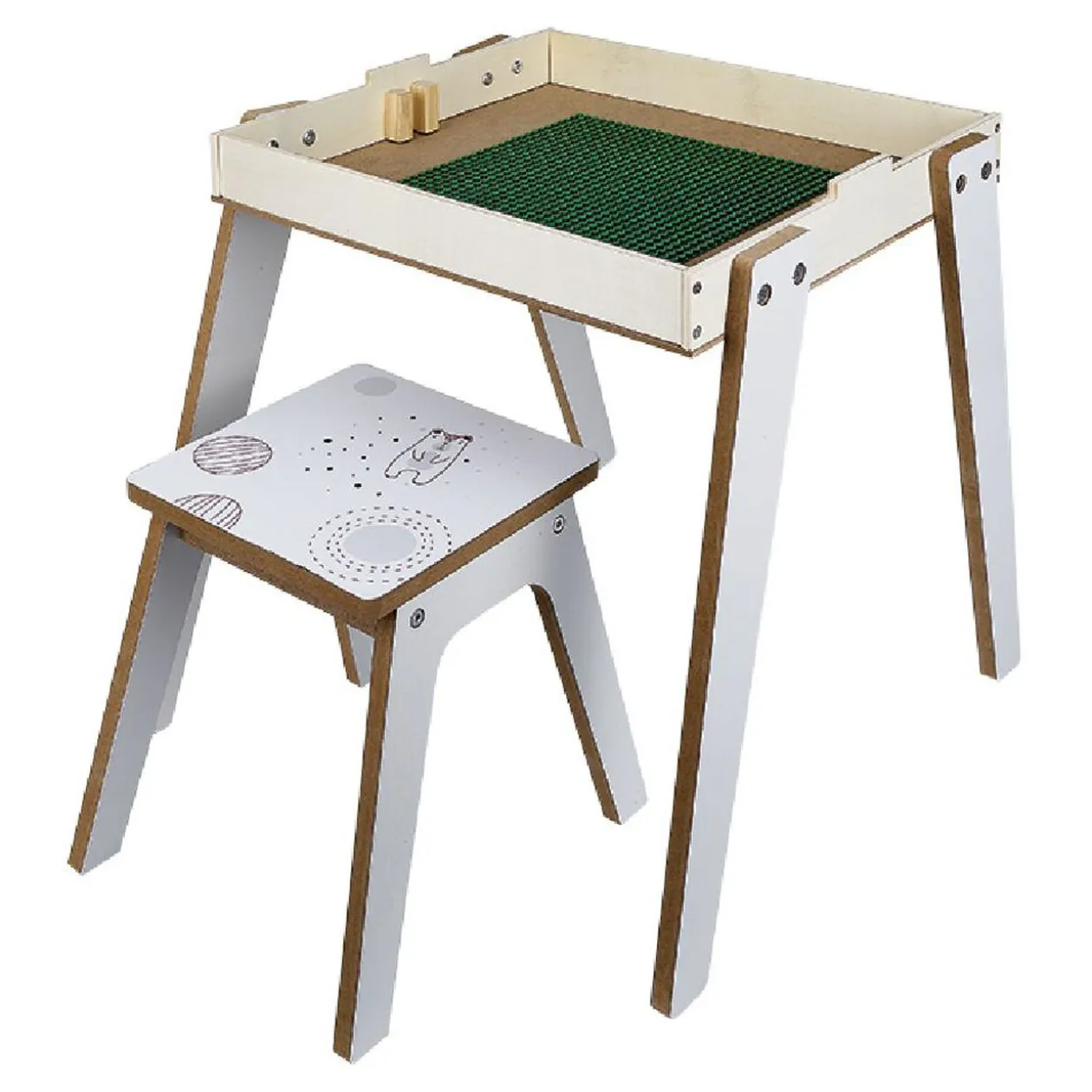 Bureau en bois 3 en 1 - tableau double face et tabouret