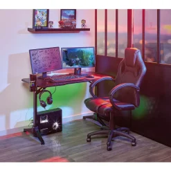 Bureau gaming repose-boisson bois et métal noir