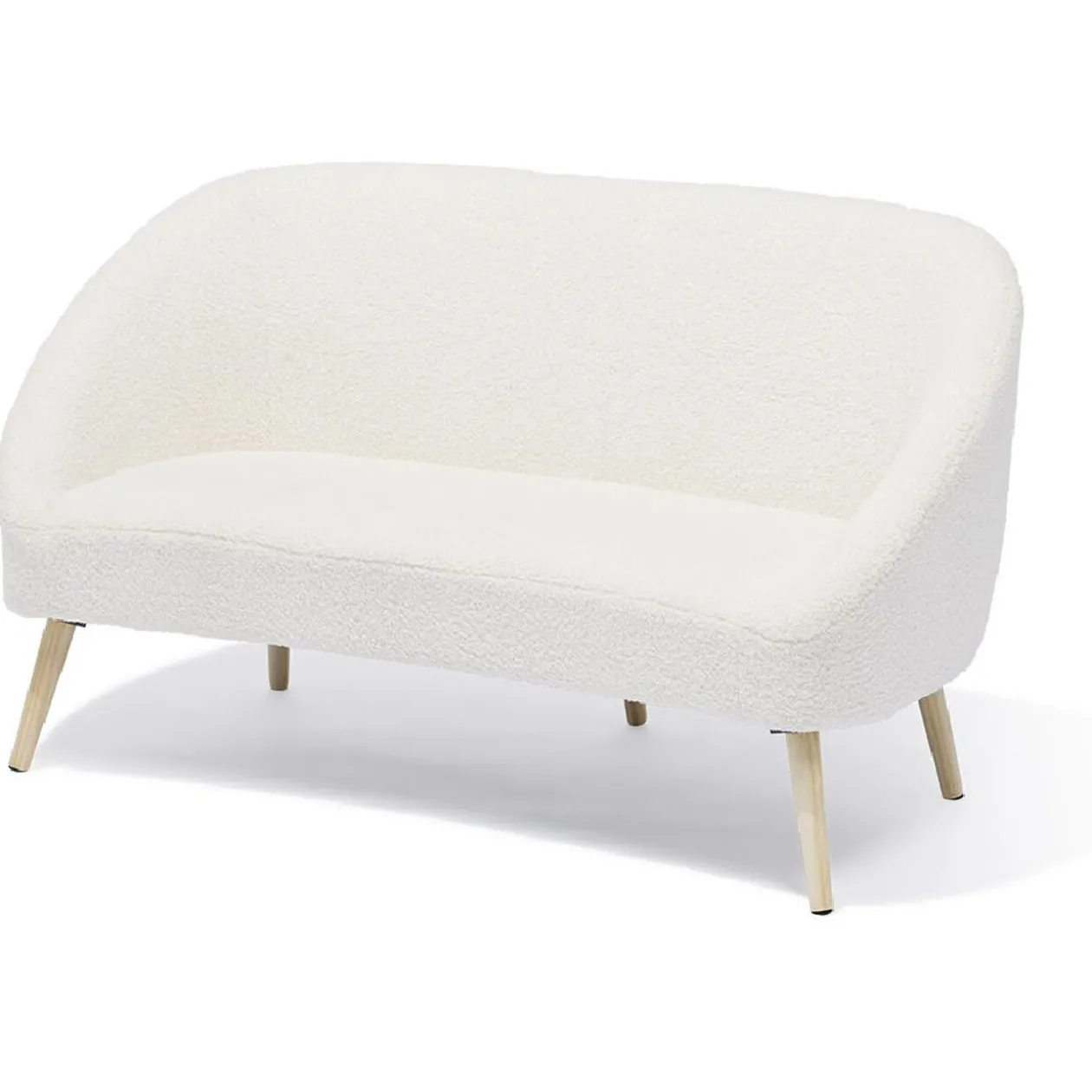 Canapé Joseph curly effet laine bouclée blanc - L137xP69xH79 d