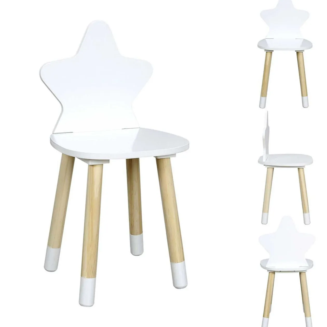 Chaise bois enfant dossier forme étoile naturel et blanc 28x27xH54cm