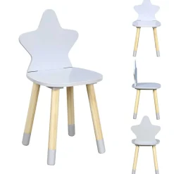 Chaise bois enfant dossier forme étoile naturel et gris 28x27xH54cm
