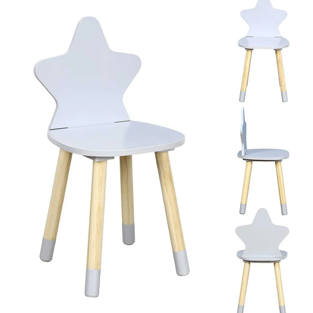 Chaise bois enfant dossier forme étoile naturel et gris 28x27xH54cm