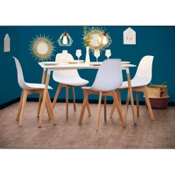 Chaise Chloé blanche pieds hêtre L.47 x P.52 x H.85 cm - Lot de 2