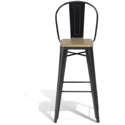 Chaise haute Fabrik métal noir et acacia 43x47xH.110 cm