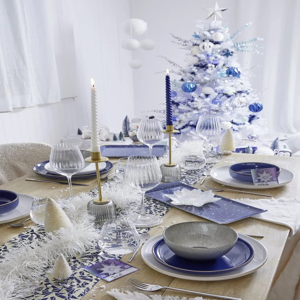 Chemin de table bleu et doré 28xL300cm