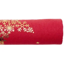 Chemin de table en tissu rouge motif flocon doré