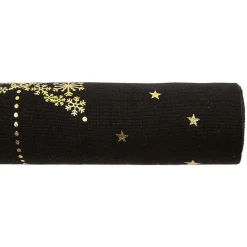 Chemin de table en tissu noir motif flocon doré