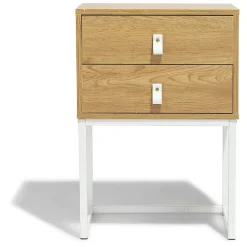Chevet Boston blanc et bois clair 2 tiroirs