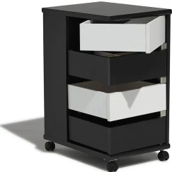 Chiffonnier Andy noir et blanc 4 tiroirs et 2 niches