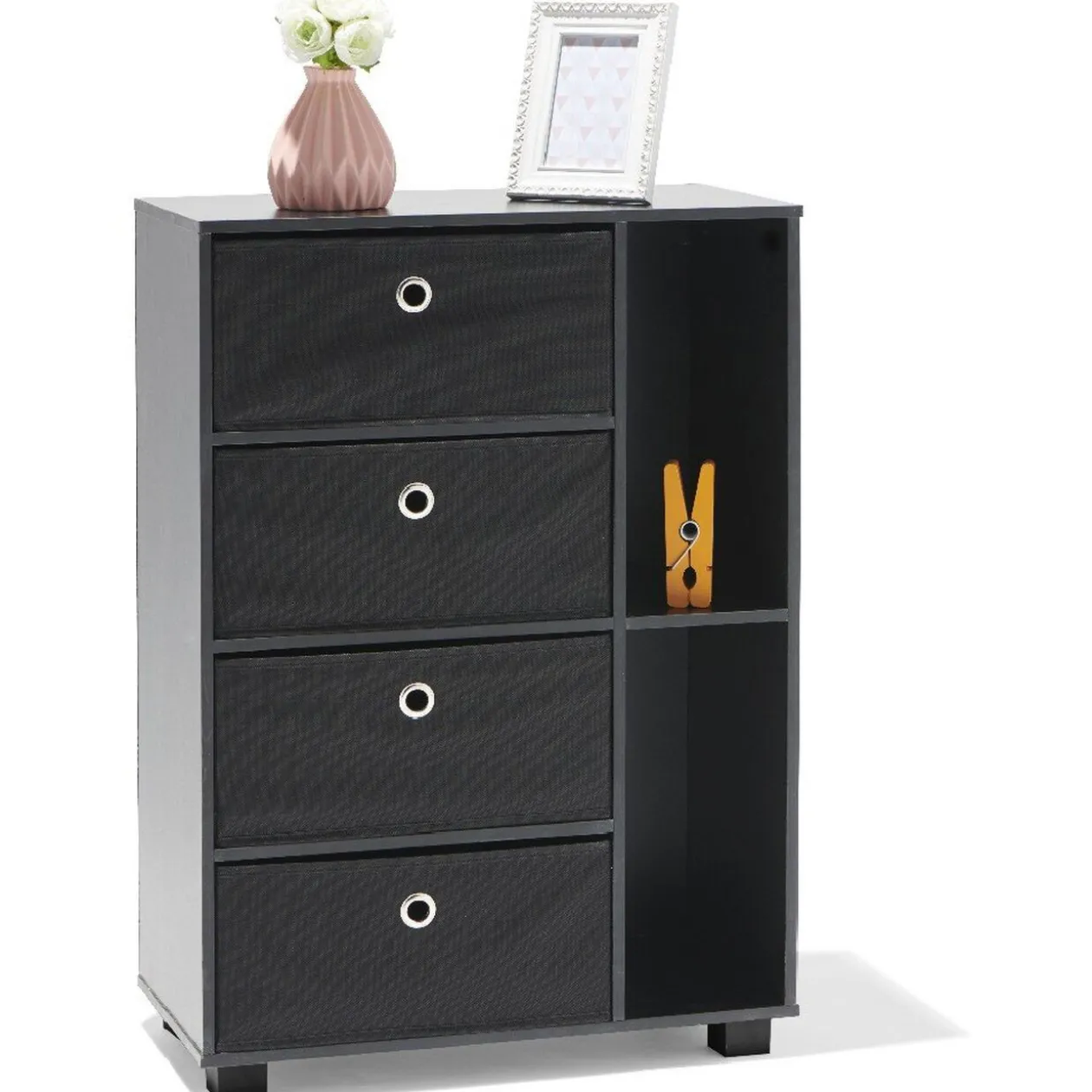 Chiffonnier noir Utah 4 tiroirs et 2 niches