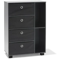 Chiffonnier noir Utah 4 tiroirs et 2 niches