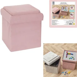 Coffre pouf pliable couvercle brique construction peau de pêche rose