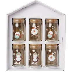 Coffret mini bocal en verre motif Noël couvercle liège x6