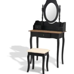Coiffeuse avec tabouret Birmingham noire et miel 3 tiroirs