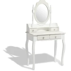 Coiffeuse Hortense blanche 4 tiroirs et 1 miroir