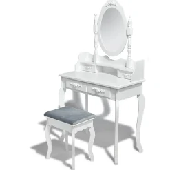 Coiffeuse Iris blanche avec tabouret et miroir