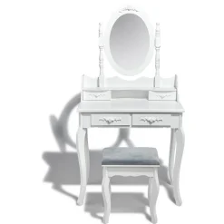 Coiffeuse Iris blanche avec tabouret et miroir