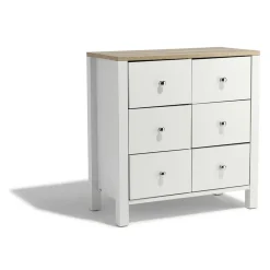 Commode Bristol blanche et naturelle 6 tiroirs