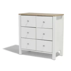 Commode Bristol blanche et naturelle 6 tiroirs