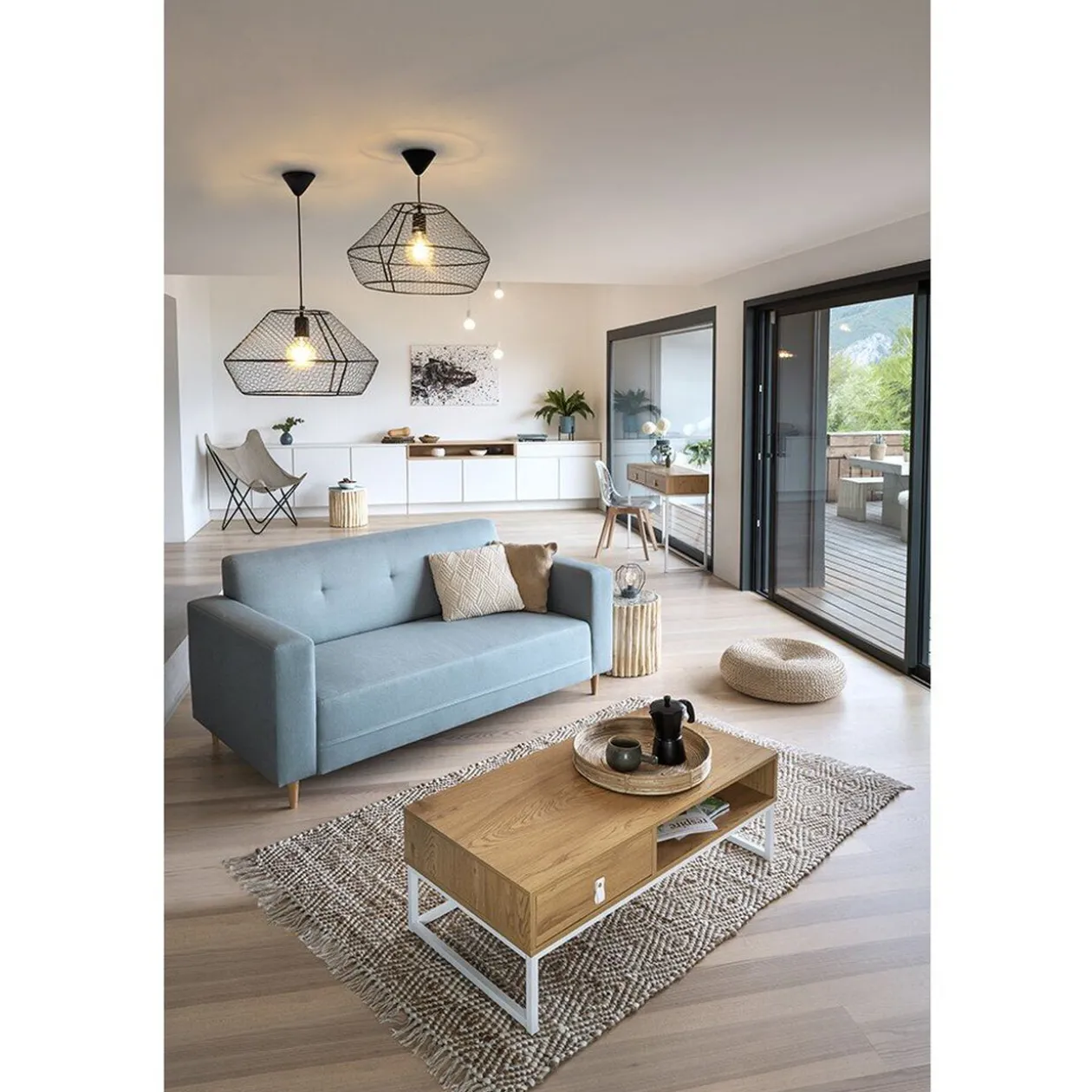 Console Boston blanche et bois clair