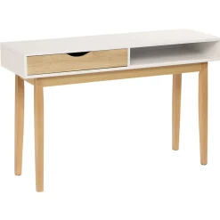 Console de bureau Lida 1 tiroir 1 niche en bois naturel et blanc