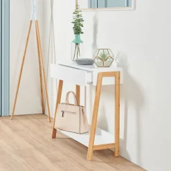 Console Eloïse blanc piétement bambou naturel