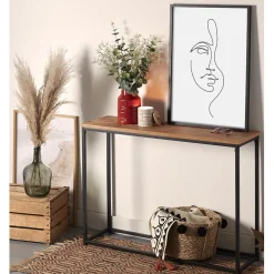 Console motif chevrons naturel et pieds noirs