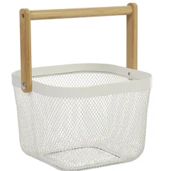 Corbeille à fruits maille métal blanc avec anse naturel