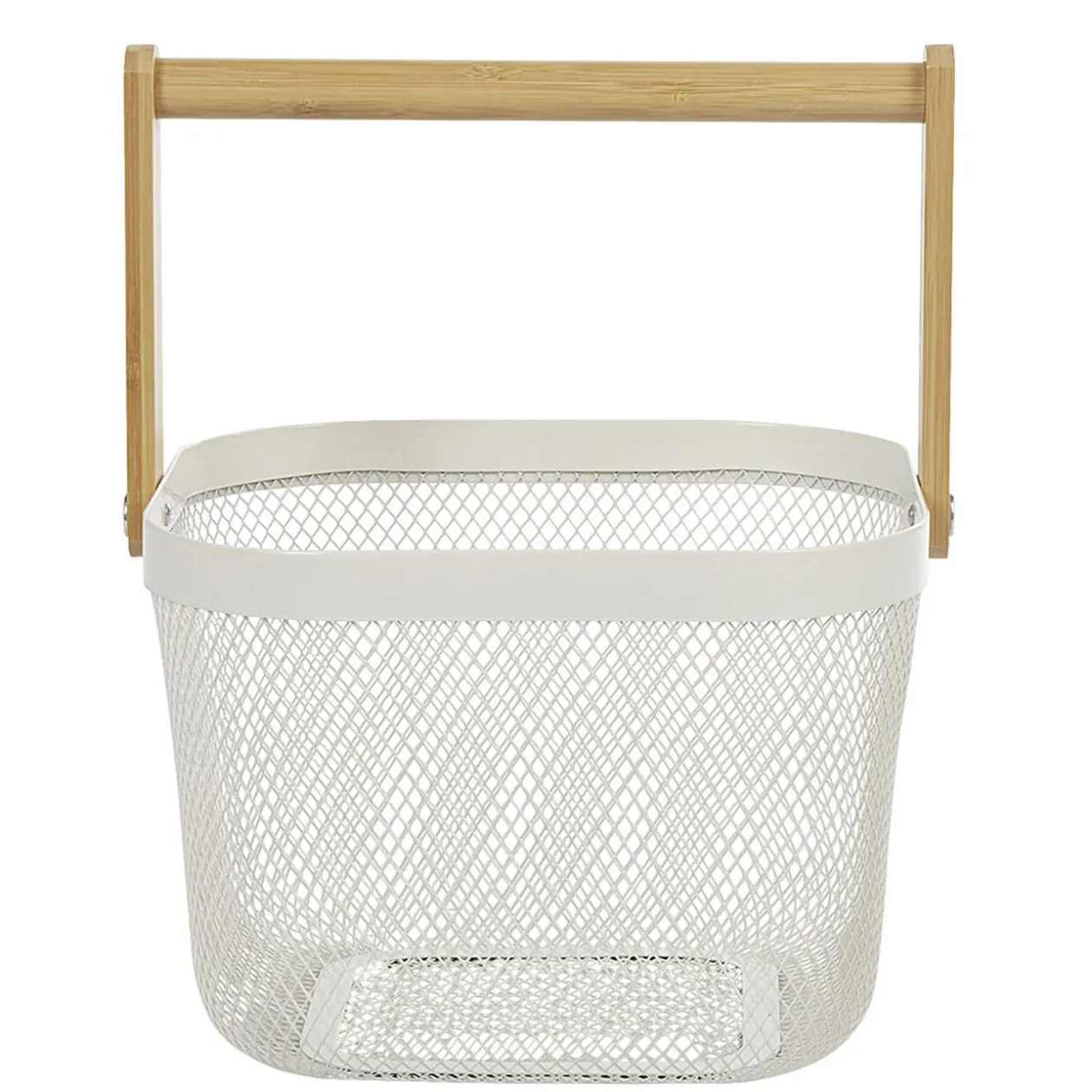 Corbeille à fruits maille métal blanc avec anse naturel