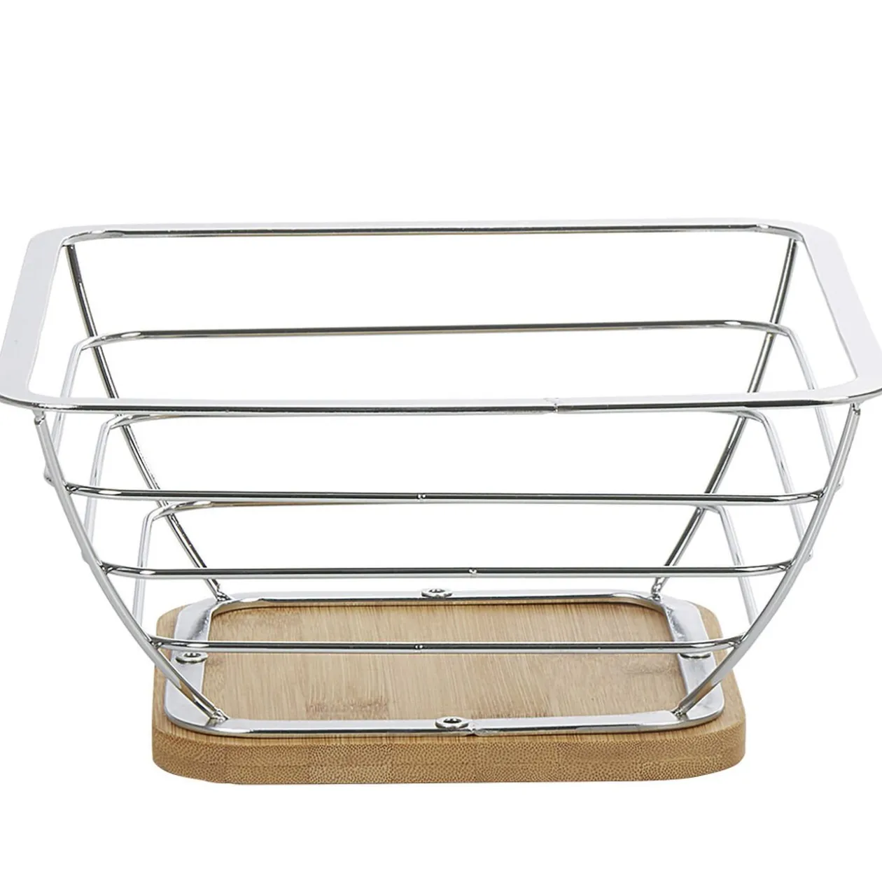 Corbeille à fruits métal filaire socle bambou gris naturel