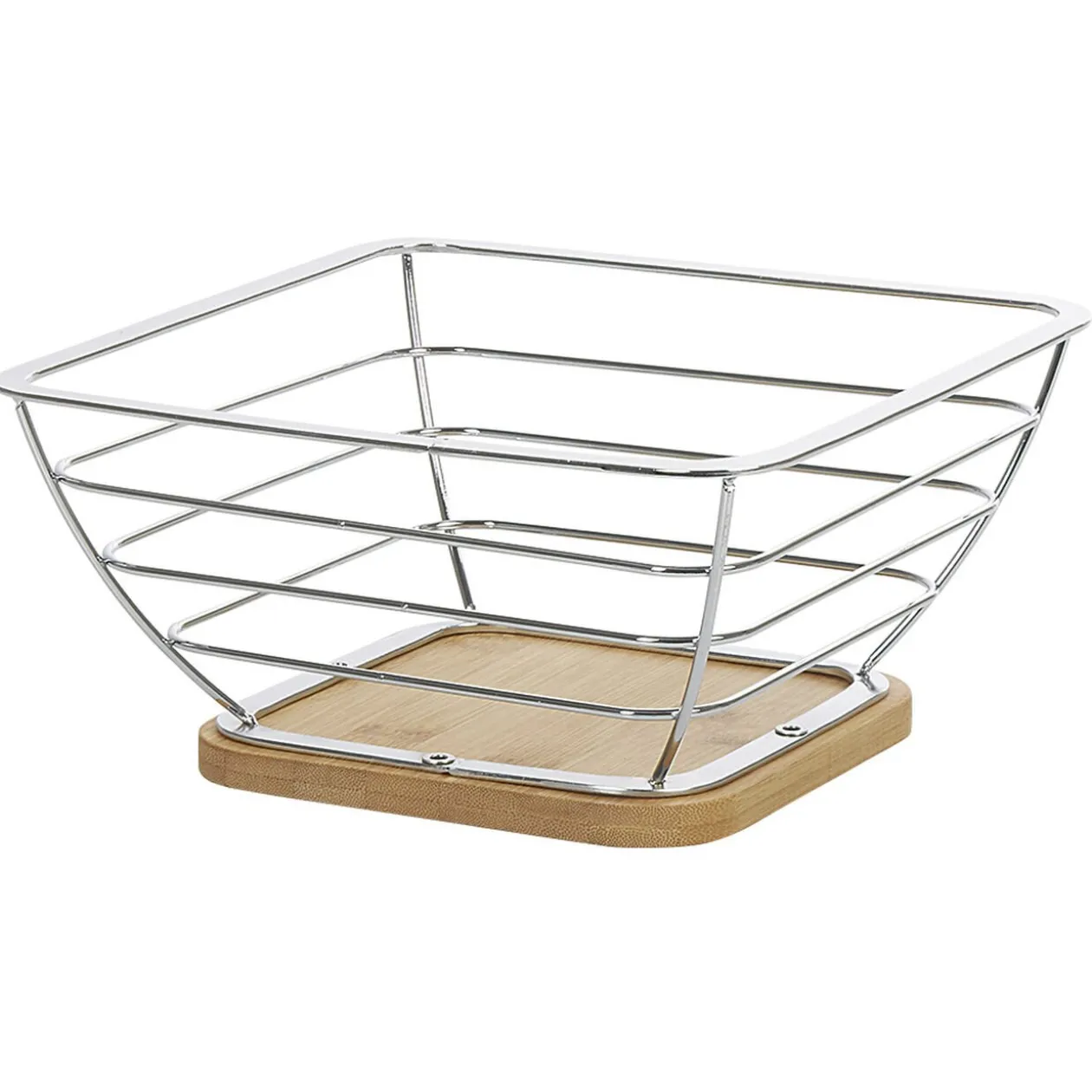 Corbeille à fruits métal filaire socle bambou gris naturel