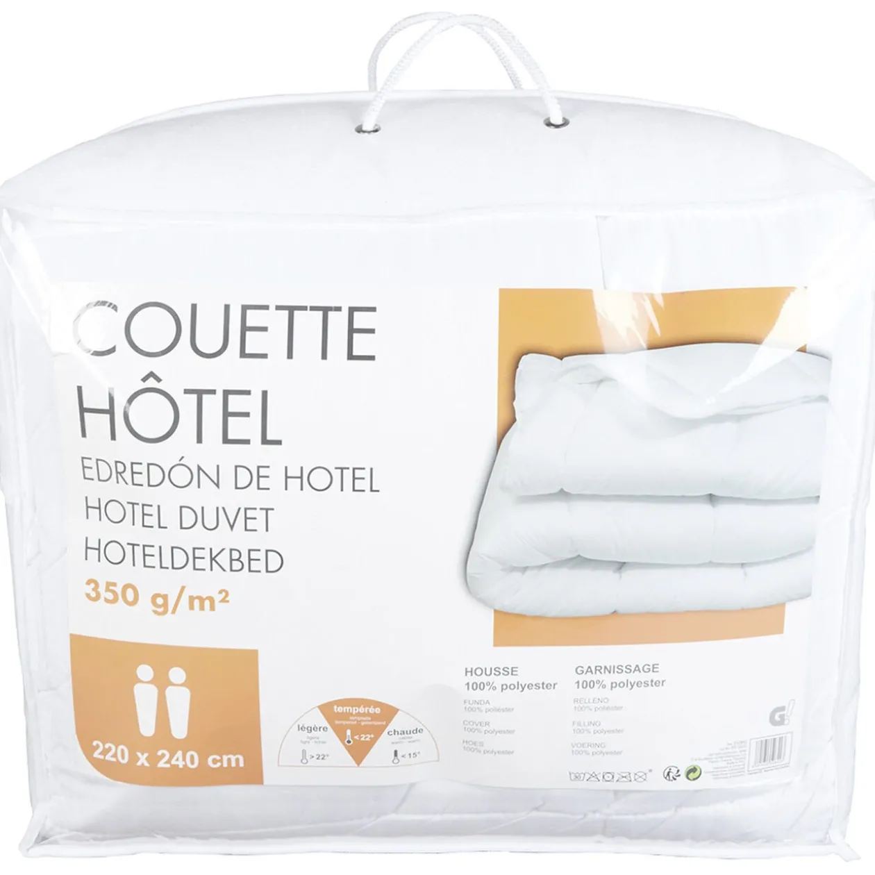 Couette hôtel tempérée embossée blanc uni 2 personnes