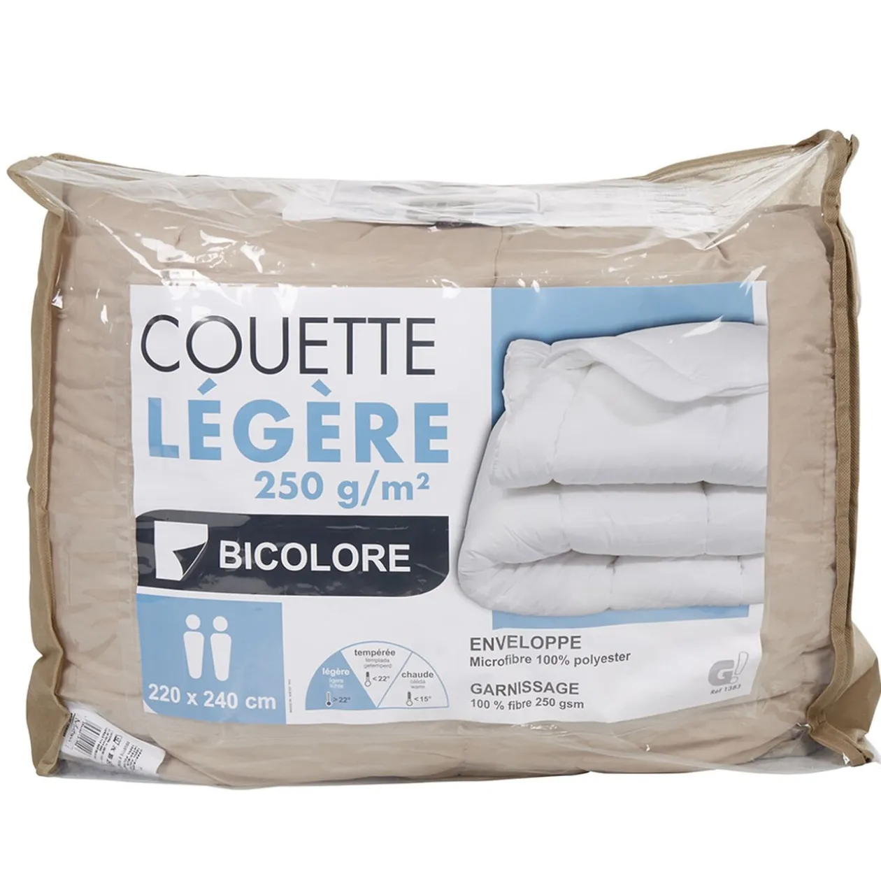 Couette légère microfibre réversible taupe gris 220x240 cm