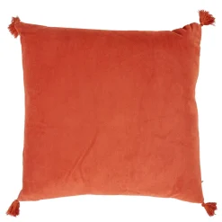 Coussin à pompons couleur argile rouge