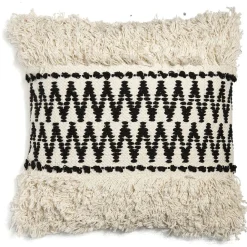 Coussin berbère carré effet laine frise noir