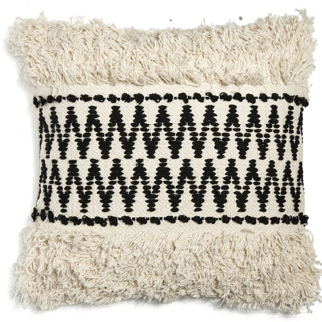 Coussin berbère carré effet laine frise noir