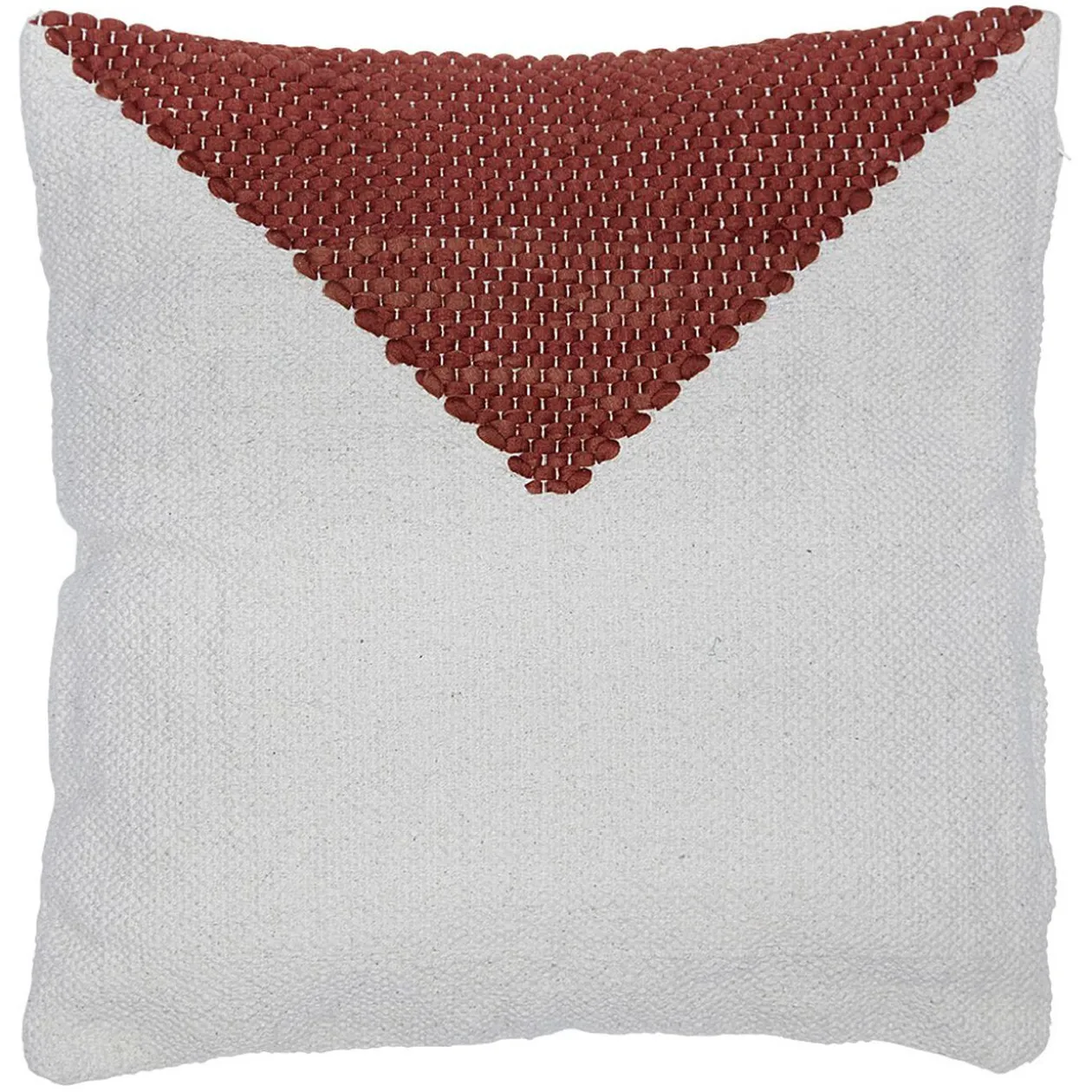 Coussin blanc et triangle rouge en coton
