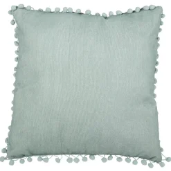 Coussin carré à bords pompons vert kaki