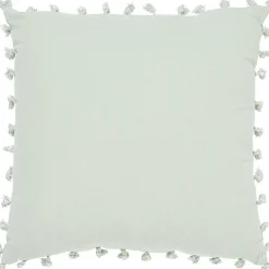 Coussin carré à pompons coton lavé effet moucheté uni bleu